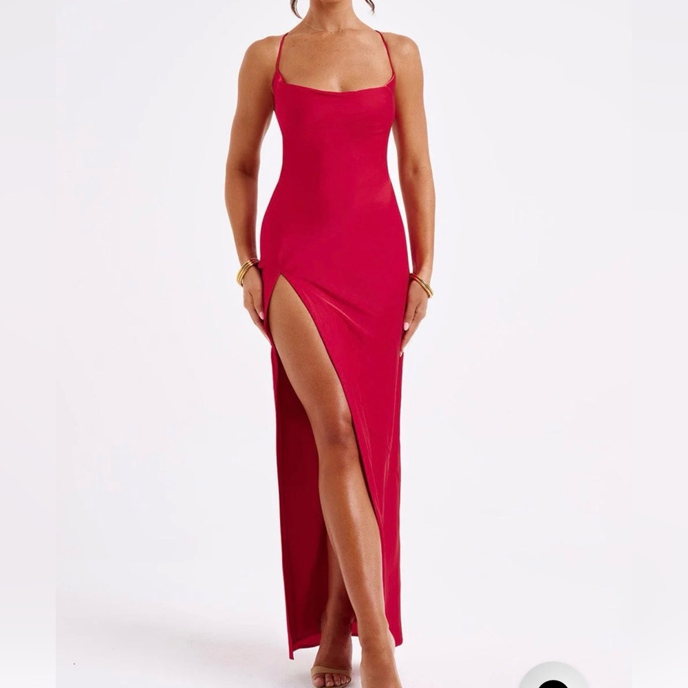 Fuchsia Spaghetti-Strap Maxi Dress with High Side Slit